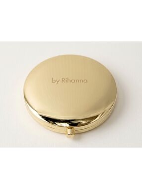 Rihanna Gold Tone Pocket Mirror Small Round Compact 2-Sided Makeup Beauty Mirror